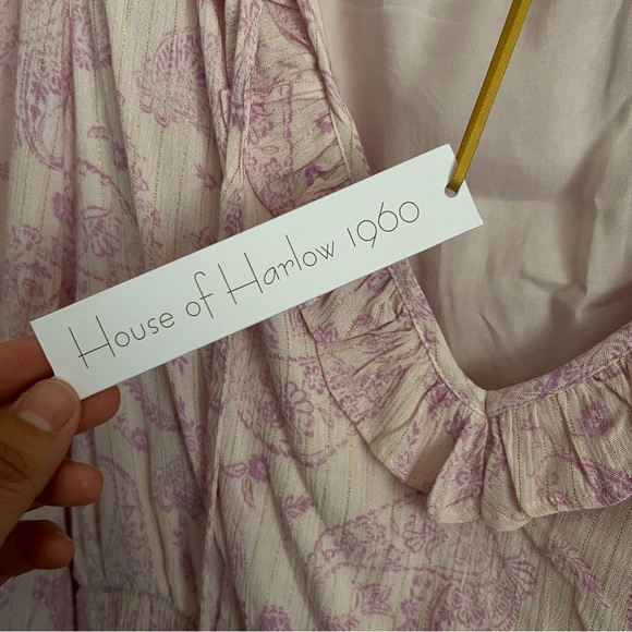 House of Harlow 1960 Paisley Smocked Pink Mini Dress-Size Large-New With Tags - Picture 7 of 9